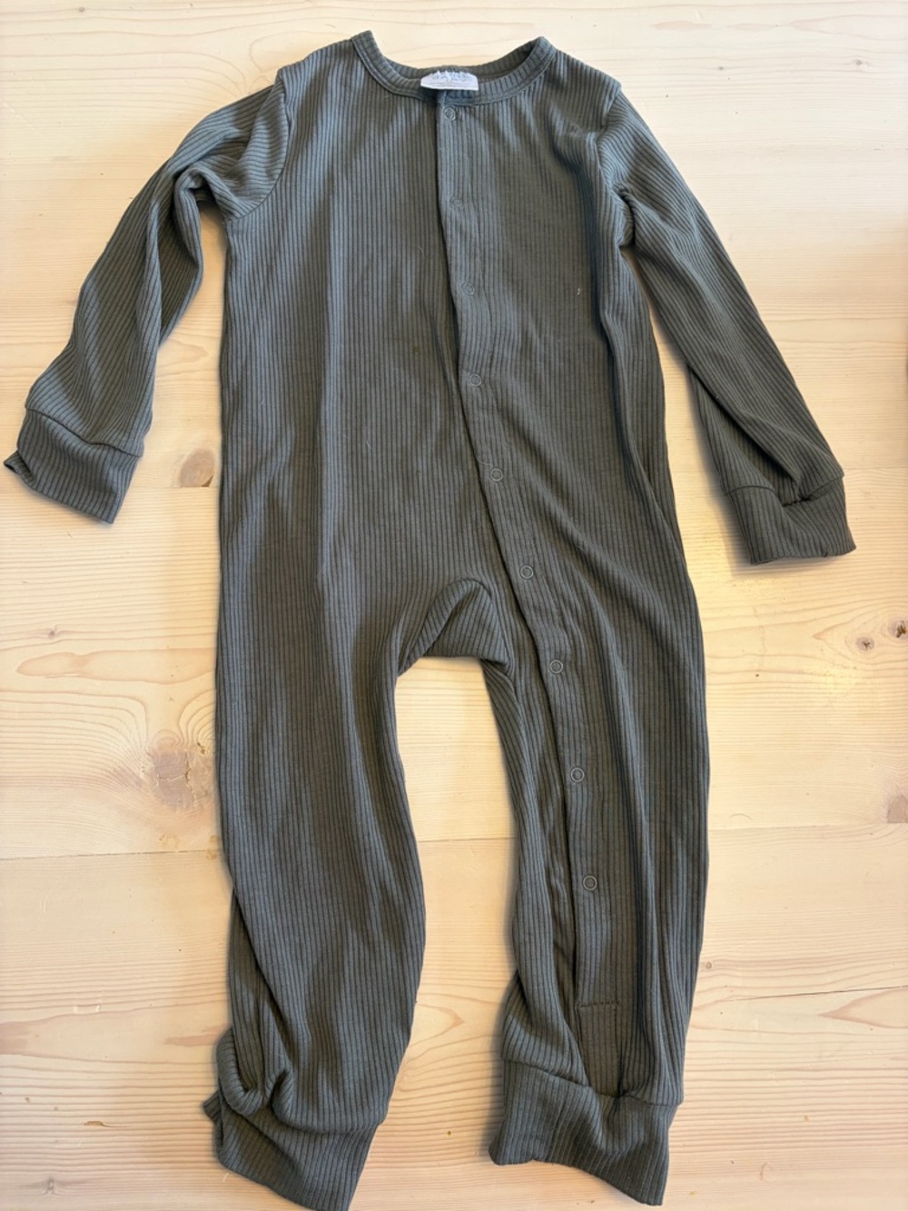 Ribbed Olive Long-Sleeve Footie for Kids